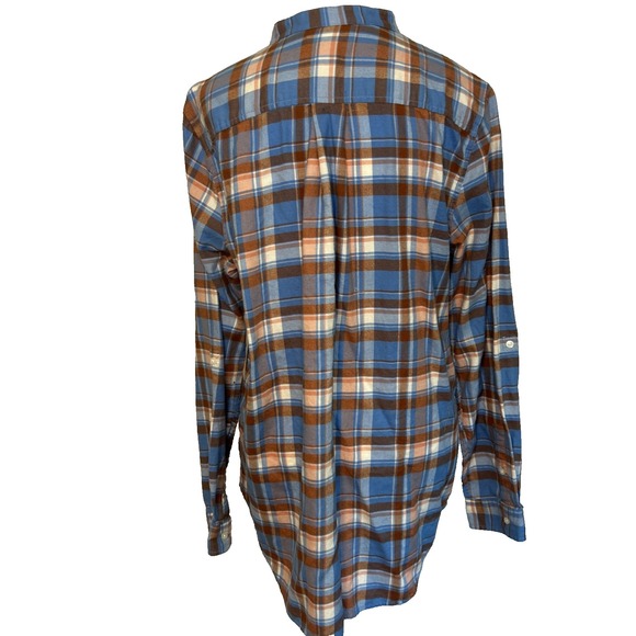 Land's End Women's Flannel Tunic Top‎ 14 Blue Plaid Pintuck Loose Flowy Roll Tab - Picture 5 of 11